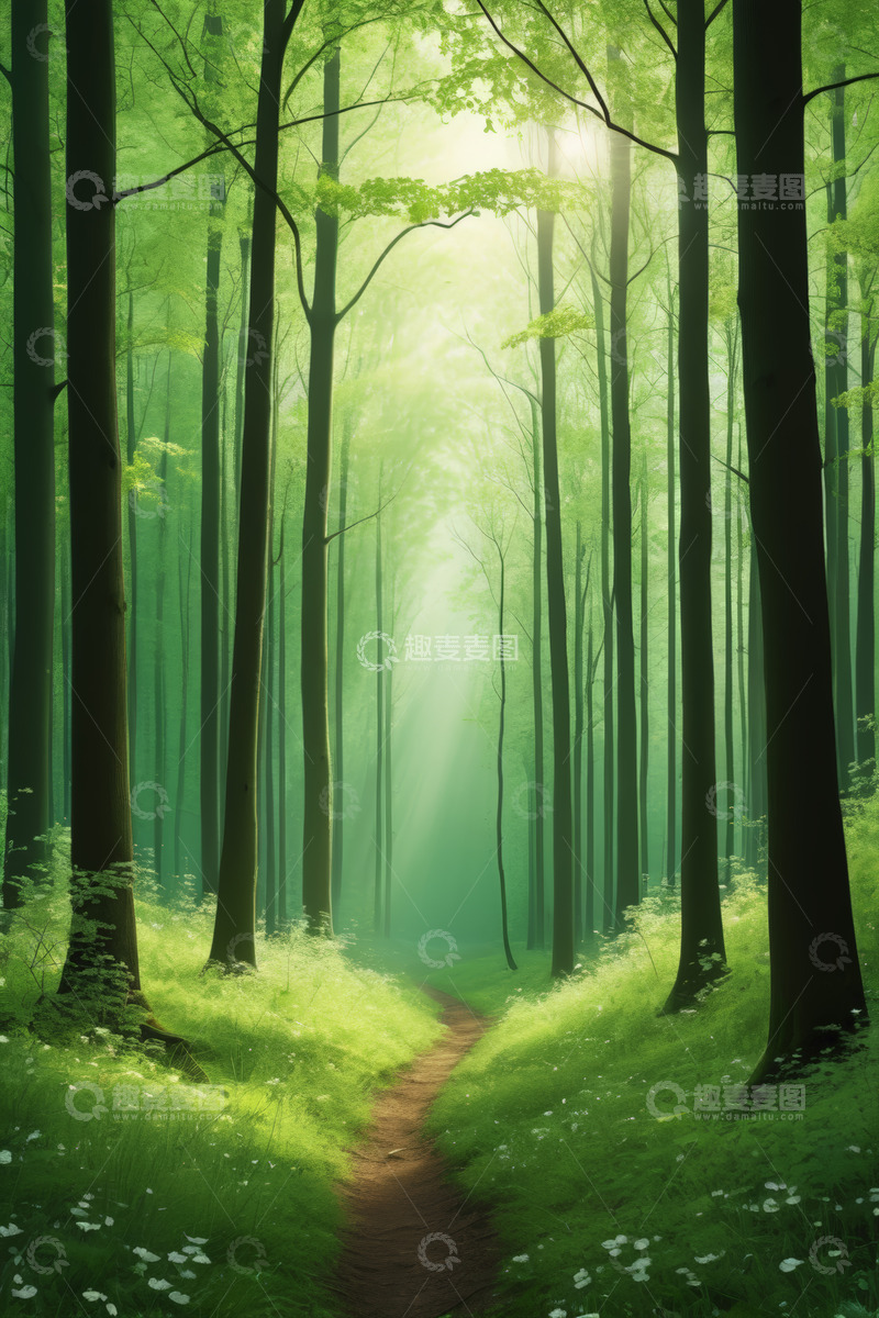 高清大图下载【趣麦麦图】阳光照耀下的森林小径风景