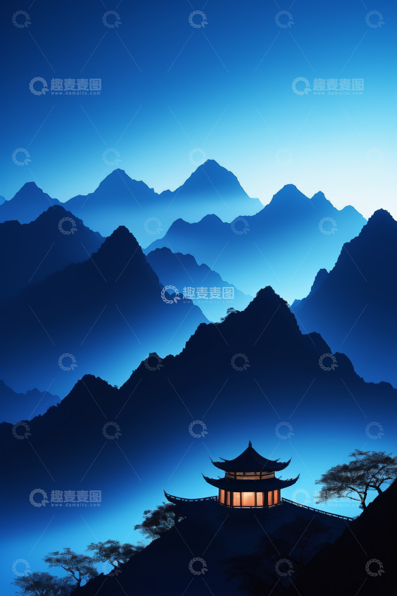 高清大图下载【趣麦麦图】山间古风楼阁远景