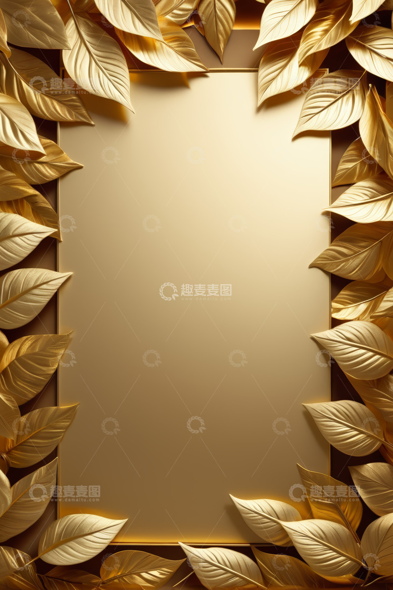 高清大图下载【趣麦麦图】金色叶子装饰边框背景