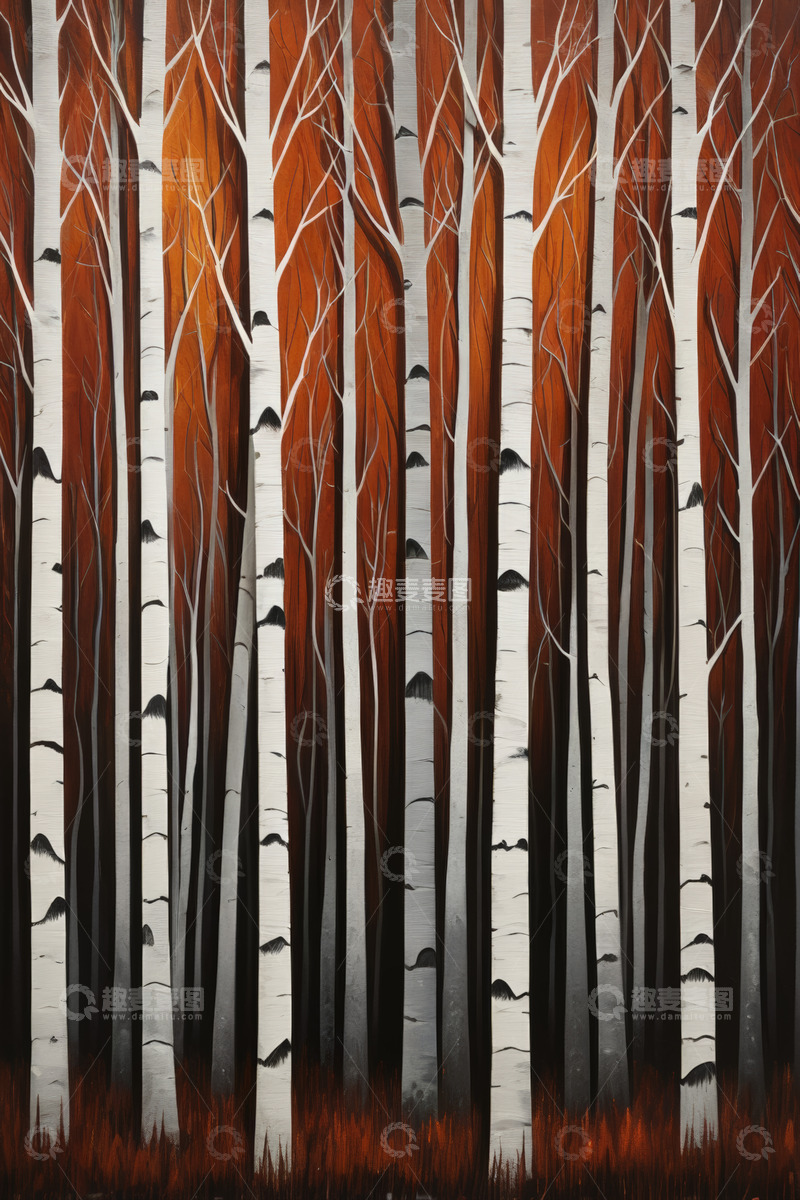 高清大图下载【趣麦麦图】白桦林艺术画作