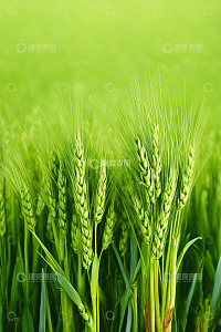 绿色麦田中的小麦特写