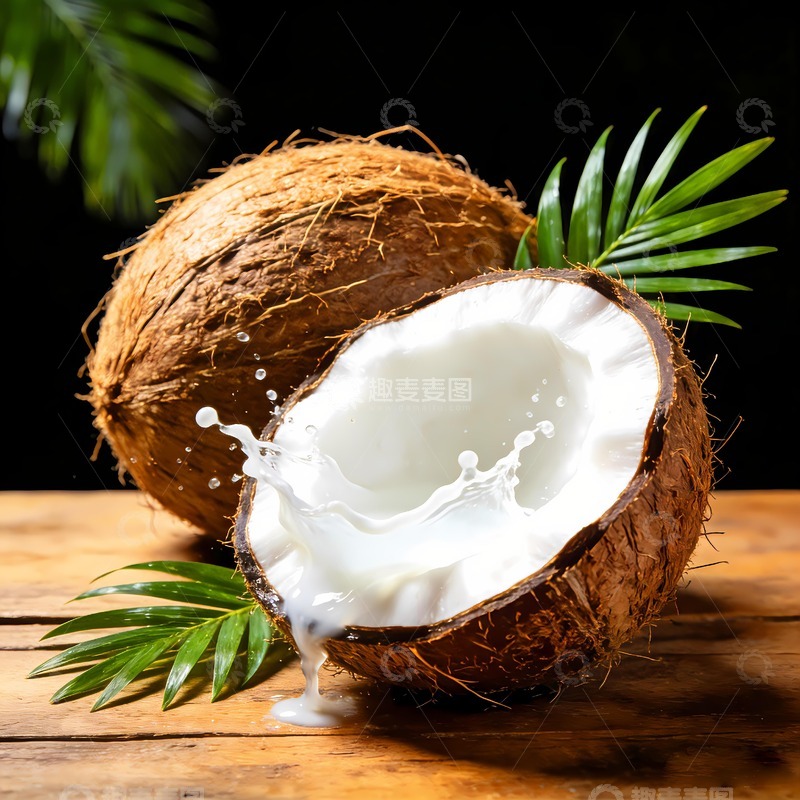 高清大图下载【趣麦麦图】切开的椰子溅出椰子汁
