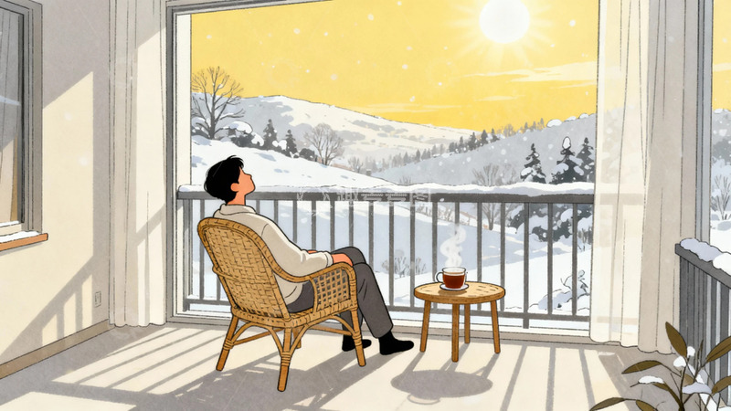 高清大图下载【趣麦麦图】冬日雪景阳台休闲插画