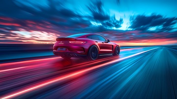 高速跑车夕阳美景摄影