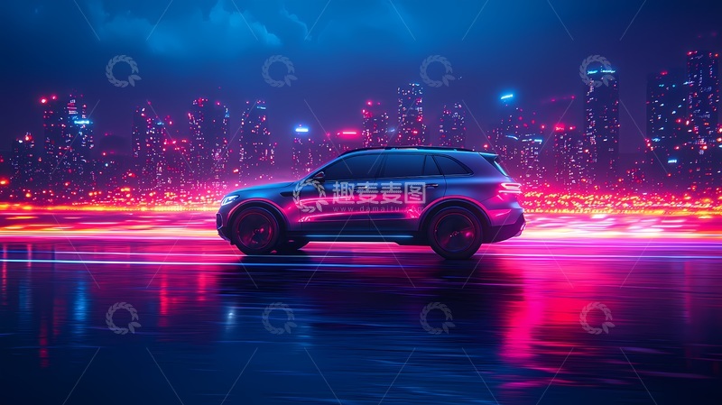 高清大图下载【趣麦麦图】霓虹灯光汽车夜景城市背景