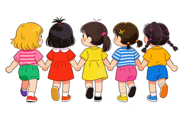 卡通儿童牵手图案