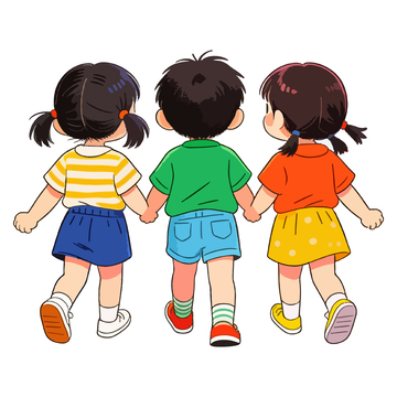 卡通儿童手牵手插图