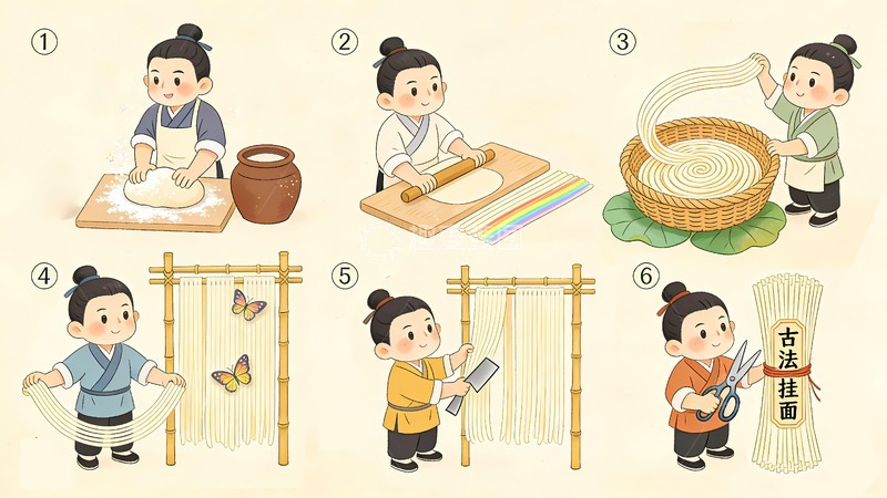 高清大图下载【趣麦麦图】古代人制作挂面流程
