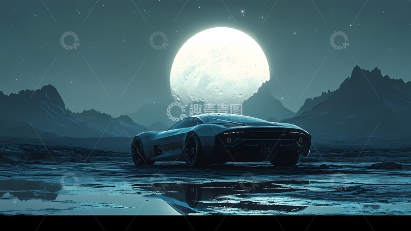 高清大图下载【趣麦麦图】月光跑车科幻场景