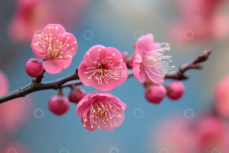 高清大图下载【趣麦麦图】花枝上盛开的桃花花朵