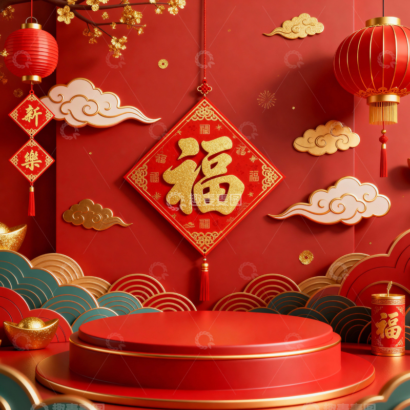 高清大图下载【趣麦麦图】新年元旦春节背景_方屏008