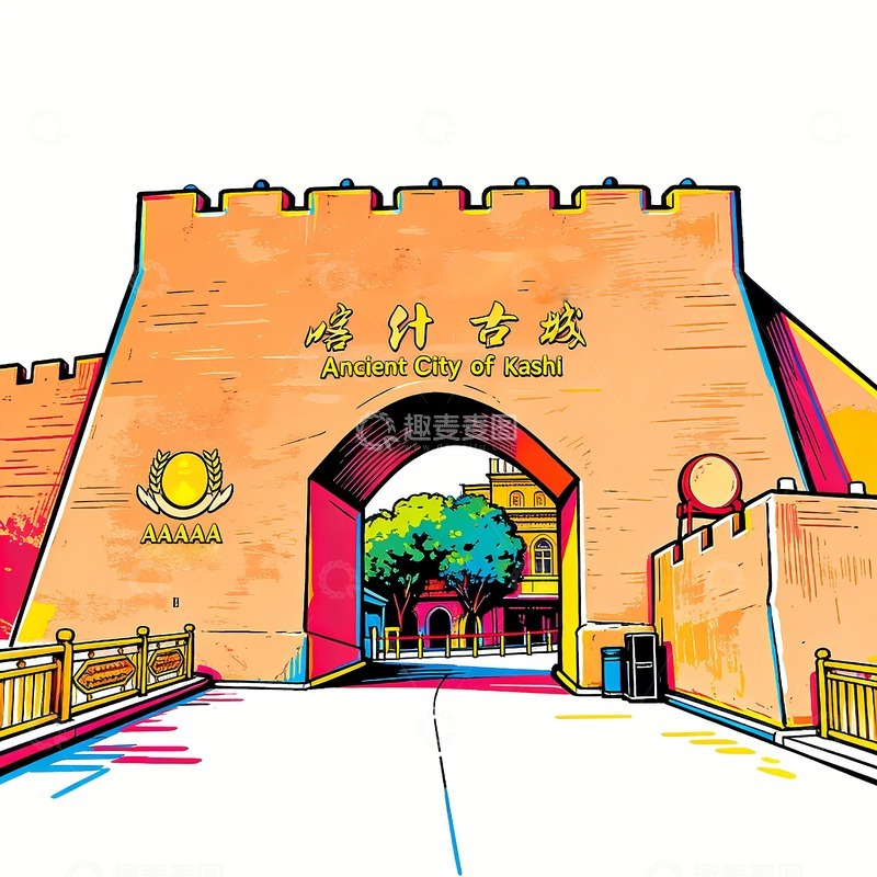 高清大图下载【趣麦麦图】新疆喀什古城东门