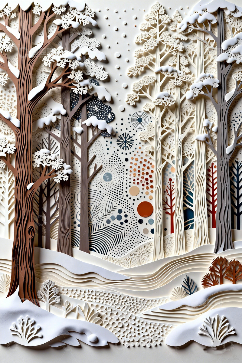 高清大图下载【趣麦麦图】纸雕冬季森林雪景艺术画
