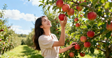 果园采摘美女苹果丰收图