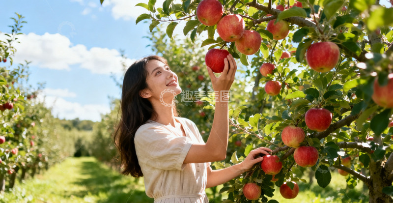 高清大图下载【趣麦麦图】果园采摘美女苹果丰收图
