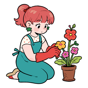 卡通女孩园艺插画