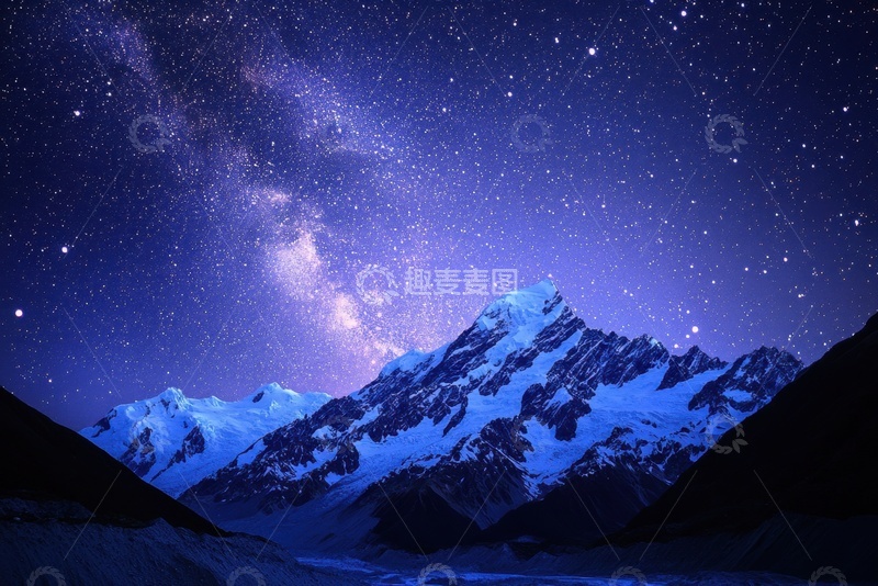 高清大图下载【趣麦麦图】夜景星空雪山美景