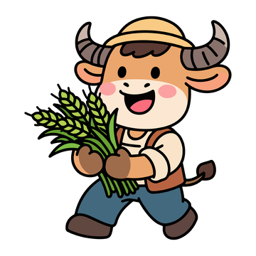 卡通牛农耕插画