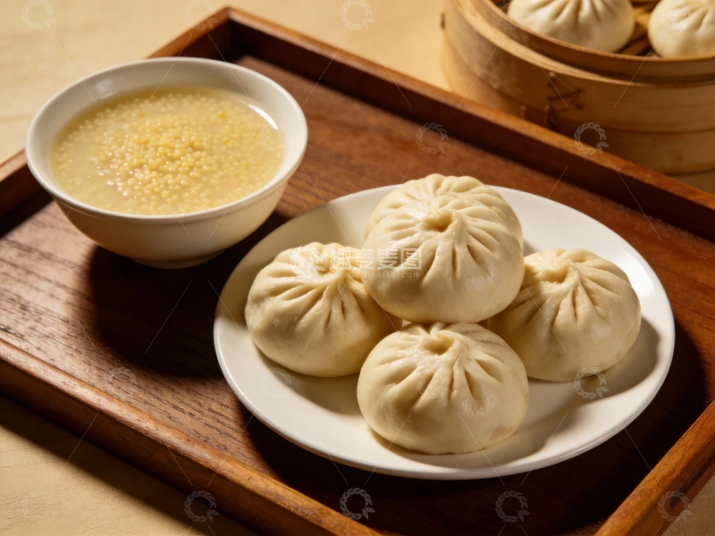 高清大图下载【趣麦麦图】中式早餐包子小米粥