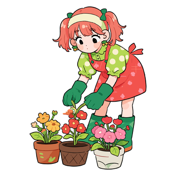 卡通园艺少女插画素材