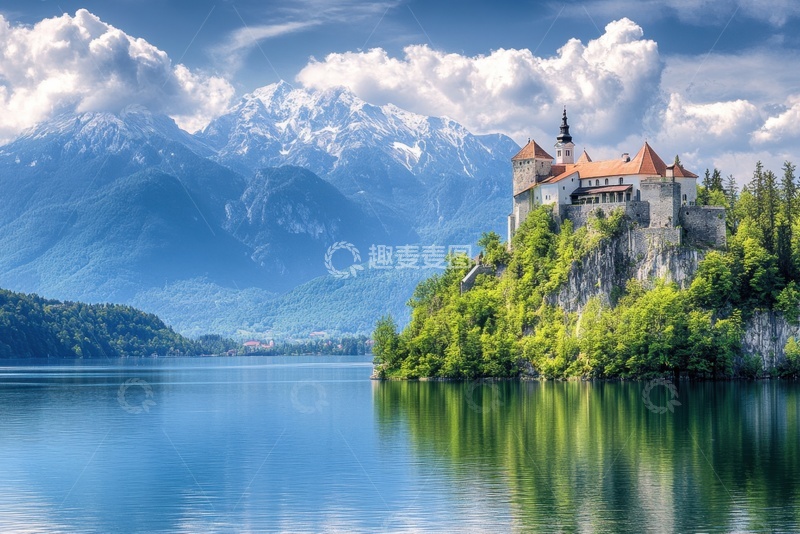 高清大图下载【趣麦麦图】湖泊上的房屋建筑