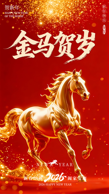 3D马年简约海新春报