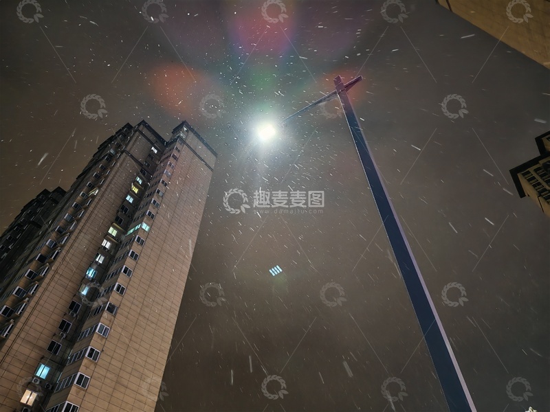 高清大图下载【趣麦麦图】-下雪天的路灯下