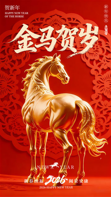 马年3D简约海报