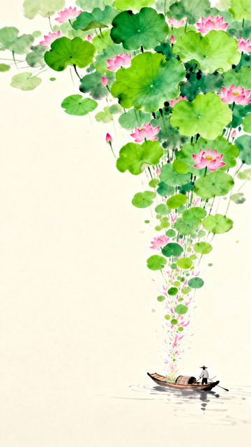 水墨荷花小舟国画