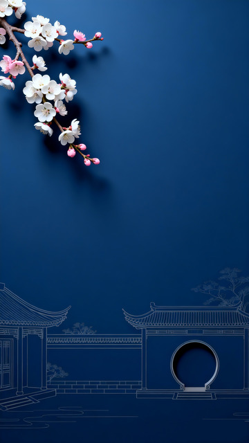 古典风格梅花建筑插画