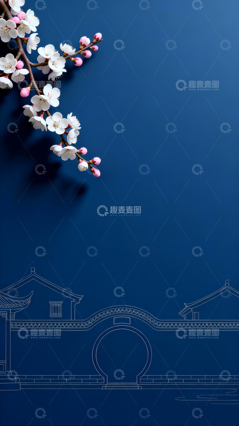 高清大图下载【趣麦麦图】古典建筑梅花图案设计