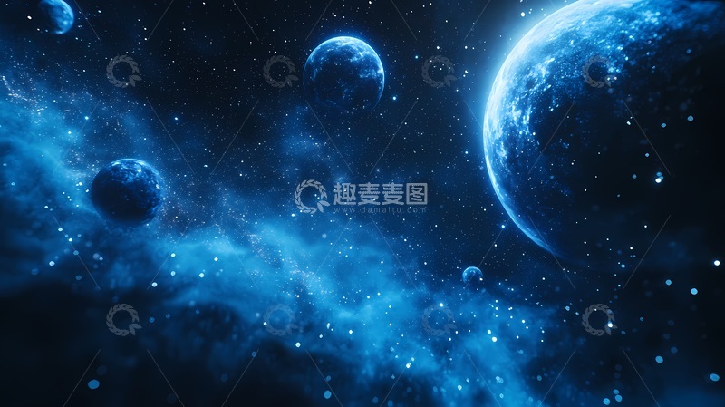 高清大图下载【趣麦麦图】蓝色星空宇宙行星科幻场景
