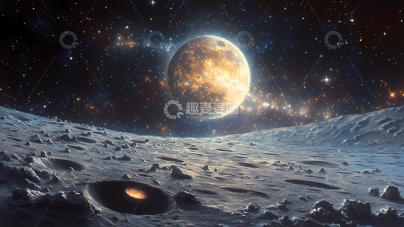 高清大图下载【趣麦麦图】太空月景科幻绘画