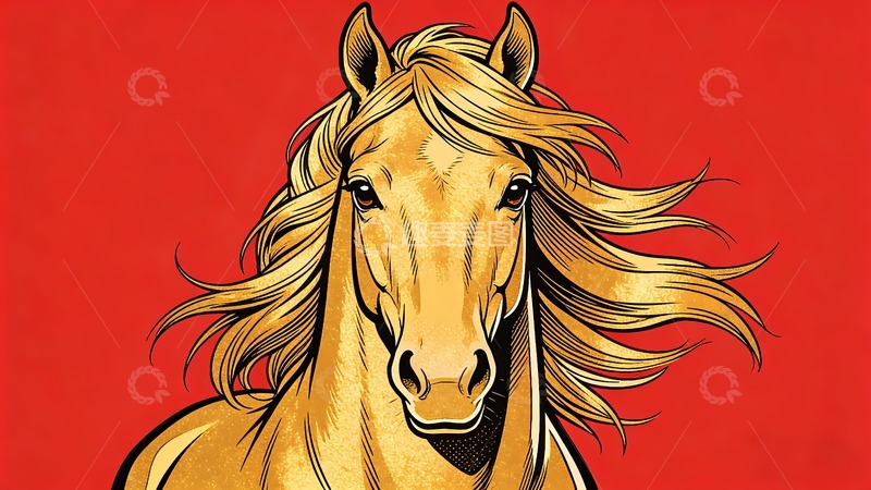 高清大图下载【趣麦麦图】马年金色骏马