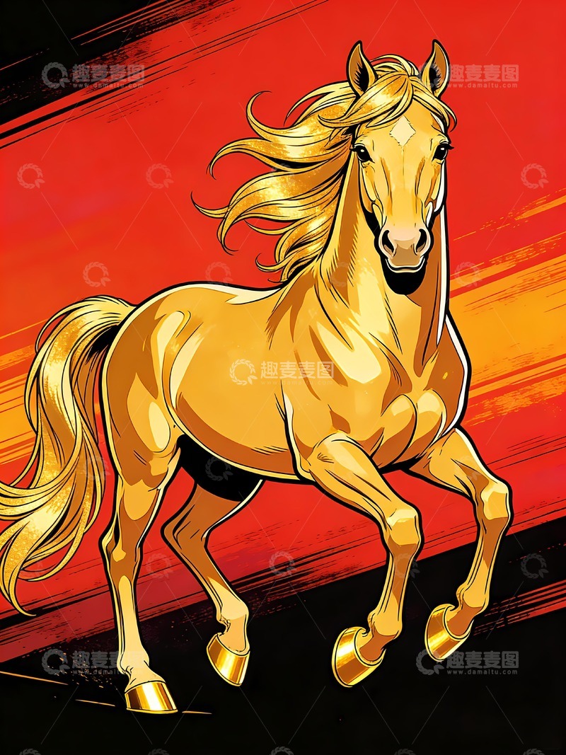 高清大图下载【趣麦麦图】一匹金色骏马