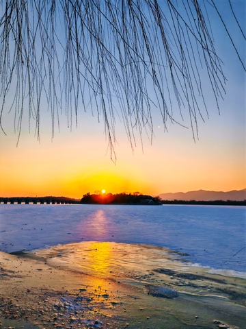 夕阳湖景自然风光摄影