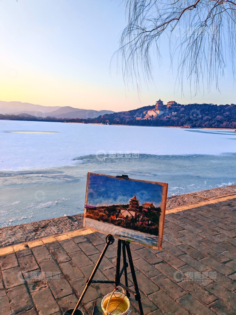 高清大图下载【趣麦麦图】湖边风景油画写生