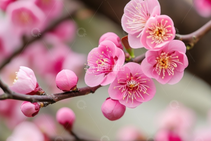 高清大图下载【趣麦麦图】盛开的桃花花枝花卉