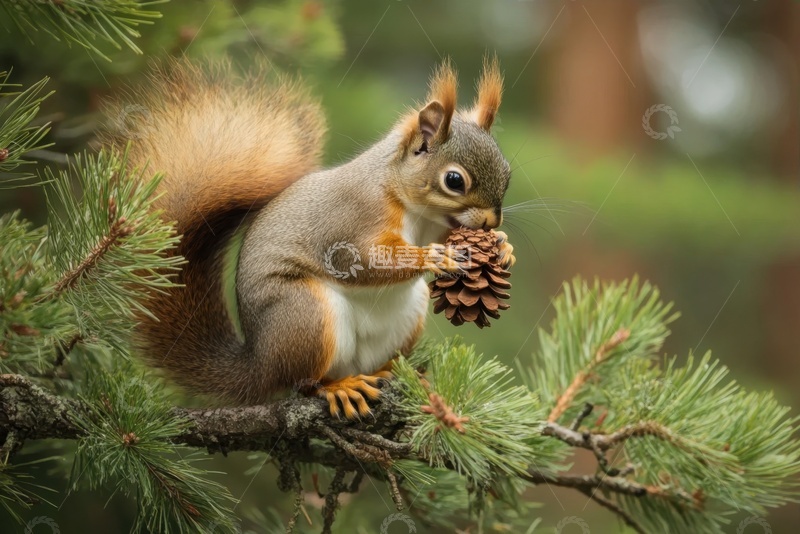 高清大图下载【趣麦麦图】站在树枝上的一只小松鼠