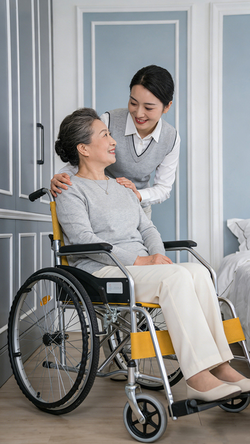 关爱老人温馨场景护理员陪伴