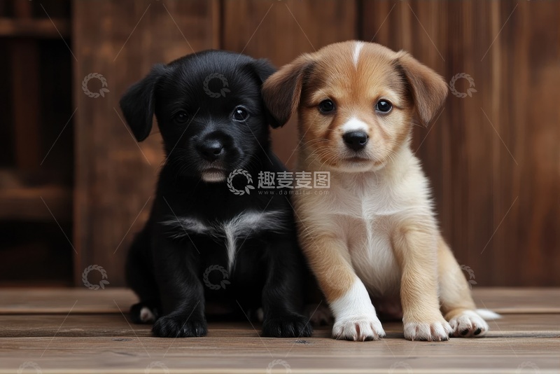 高清大图下载【趣麦麦图】两只可爱的小奶狗