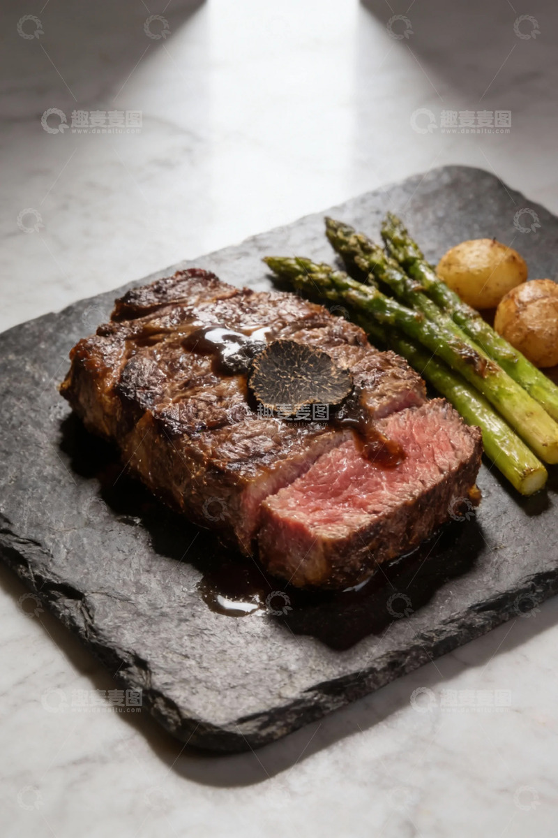 高清大图下载【趣麦麦图】精致西餐牛排芦笋土豆