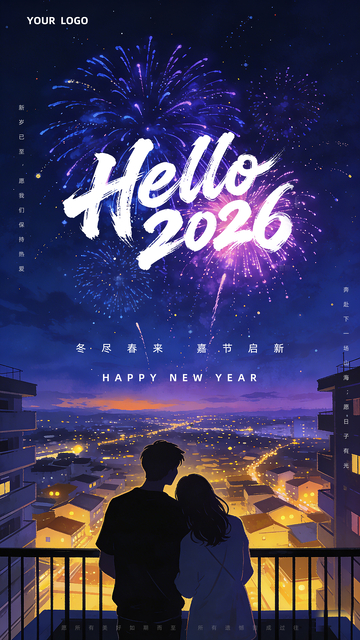 2026新年元旦烟花浪漫唯美营销海报