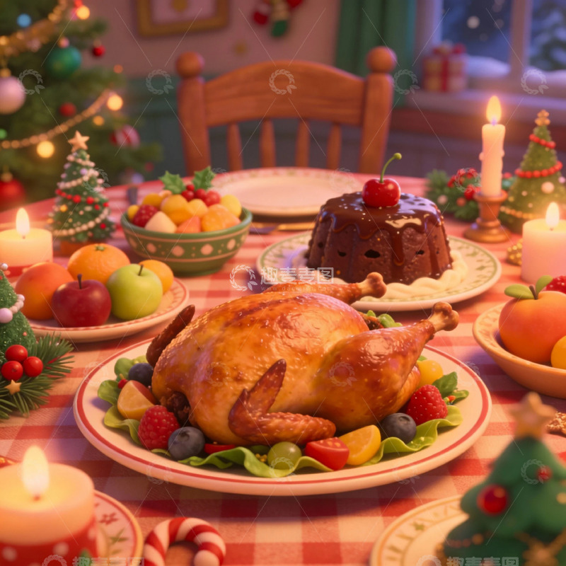 高清大图下载【趣麦麦图】圣诞节美食场景渲染图