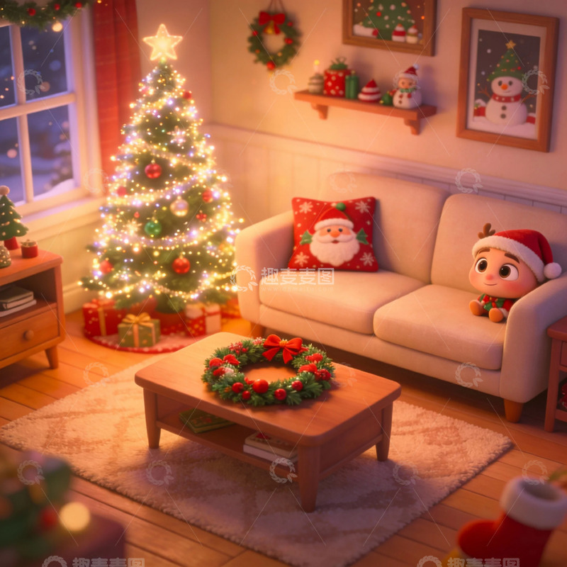 高清大图下载【趣麦麦图】温馨圣诞节客厅场景渲染
