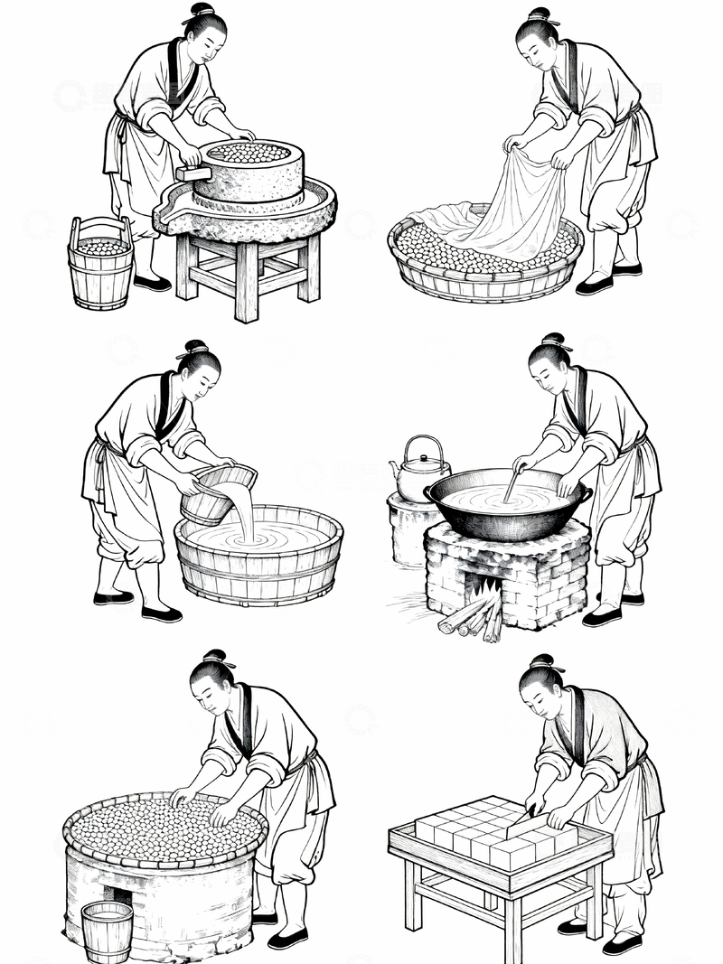 源文件下载【趣麦麦图】-白描风格豆腐制作过程2