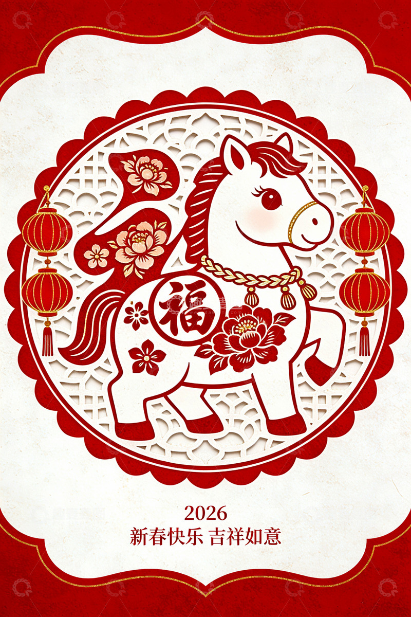 高清大图下载【趣麦麦图】新春马年剪纸艺术祝福