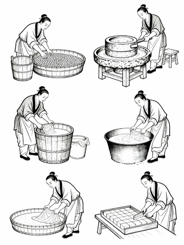 白描风格豆腐制作过程3