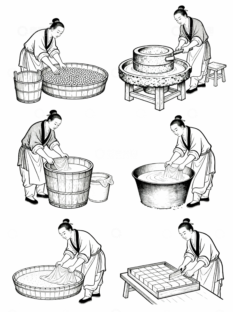 源文件下载【趣麦麦图】白描风格豆腐制作过程3