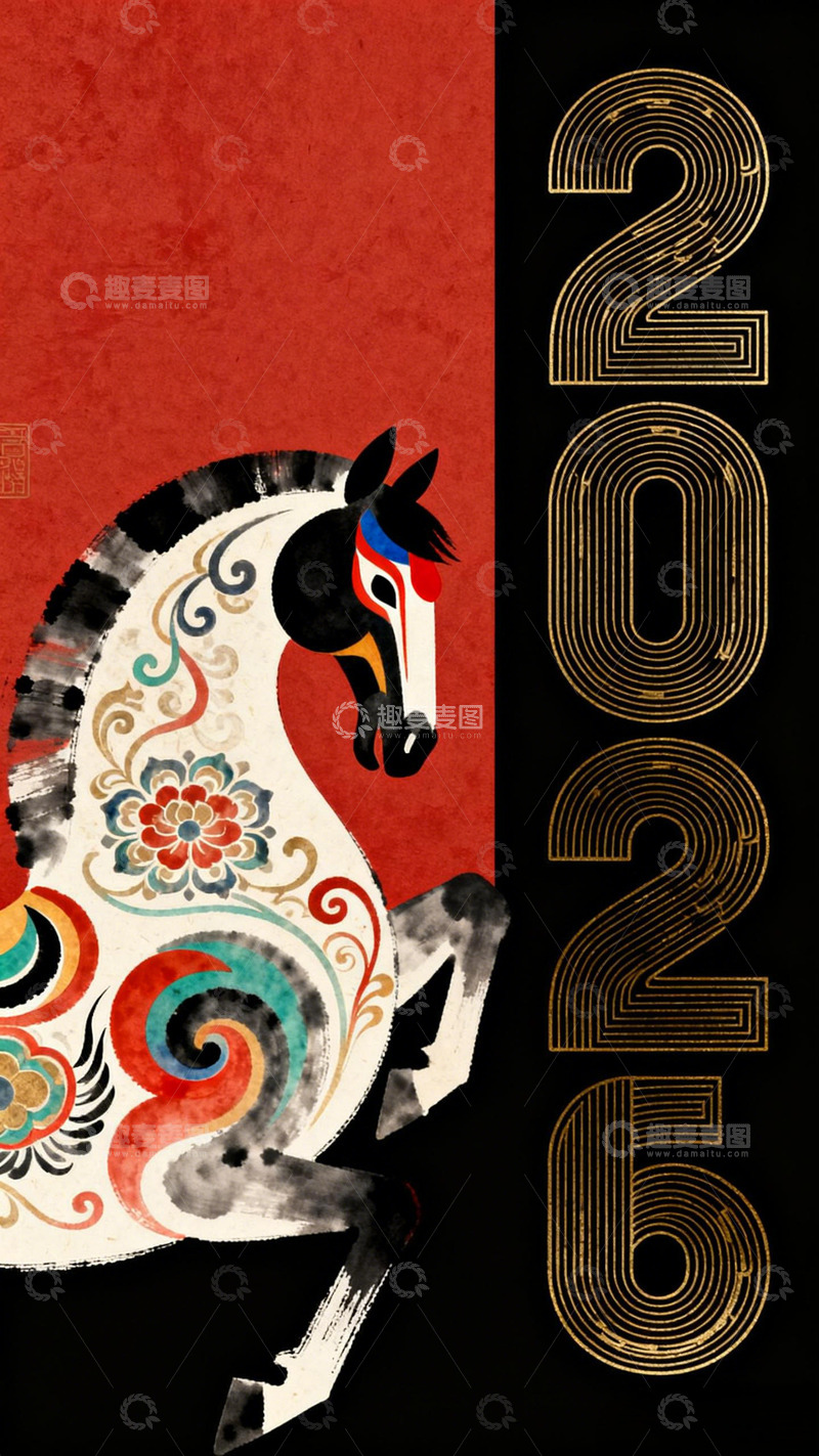 高清大图下载【趣麦麦图】艺术马年祝福海报设计